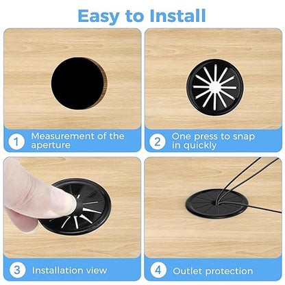 8 Pcs Cable Grommet, Snap Bushing 2-3/8" (60 mm) Mounting Diameter, Flexible Petal-Shaped Buckle Round Nylon Desk Grommet for Wires Through Countertop Cord Organizer and Protection, Black