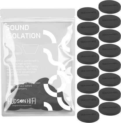 Speaker Isolation Feet – 16-Pack 1" Platinum Silicone Dots by Hudson Hi-Fi – Non-Adhesive, Non-Skid Anti-Vibration Pads for Turntables, Subwoofers, Audio Equipment – 20 Duro