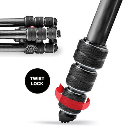 Manfrotto Befree Advanced Twist Camera Tripod Kit, Travel Tripod Kit with Fluid Head and Twist Closure, Portable and Compact, Carbon Camera Tripod for DSLR, Reflex, Mirrorless, Camera Accessories