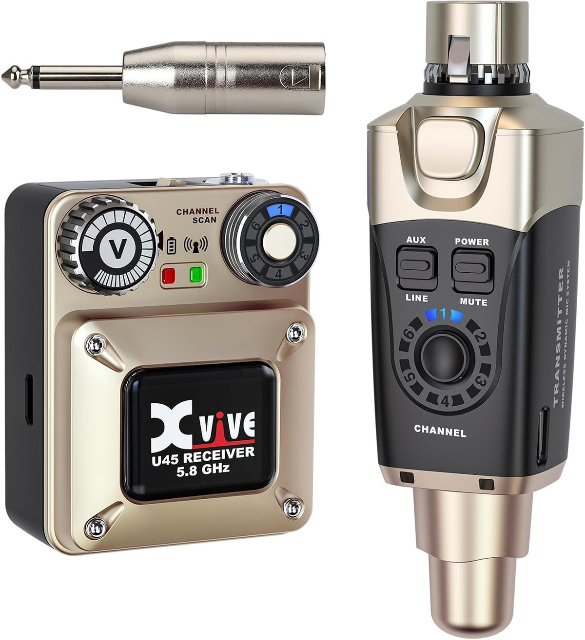 Xvive U45T9 Wireless in Ear Monitor System 5.8ghz with T9 2BA Drivers IEM Earphone, IEM System Transmitter and Bodypack Receiver for Studio, Band Rehearsal, Live Performance, Channel Scan Mode
