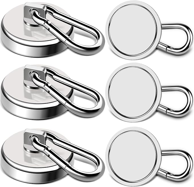 LOVIMAG Magnetic Hooks Heavy Duty, 150LBS Super Strong Magnet Hooks Magnetic Hook Cruise, Neodymium Magnets with Swivel Carabiner Hook for Hanging, Kitchen, Cruise Cabins, Grill, Tool Room-6 Pack