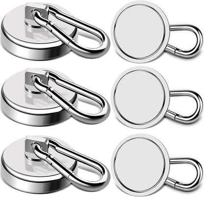 LOVIMAG Magnetic Hooks Heavy Duty, 150LBS Super Strong Magnet Hooks Magnetic Hook Cruise, Neodymium Magnets with Swivel Carabiner Hook for Hanging, Kitchen, Cruise Cabins, Grill, Tool Room-6 Pack
