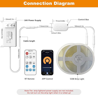 PAUTIX 2-Way RF WiFi Smart Remote Dimmer for Single Color LED Strip Lights,Work with Alexa and Google,14-Key Wireless Remote,DC 12-24V Controller for 3528/2835/5050/COB LED Strip Light(One to Two Way)