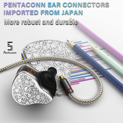 BASN Bmaster5 in Ear Monitors, 1DLC Diaphragm+4BA 5 Drivers IEM Earphones with Silver-Plated OFC Cable, Noise Isolation Wired Earbuds for Musicians (Glacier White)