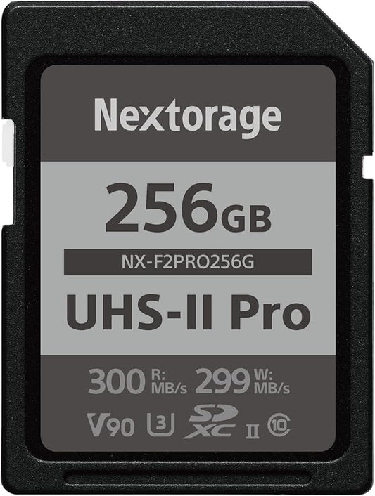 Nextorage Japan 256GB SD Card UHS-II Memory Card V90 Canon, Sony, Nikon, Fujifilm, Panasonic Camera 8K 4K High-Speed Continuous Shooting pSLC Max Read 300MB/s Max Write 299MB/s NX-F2PRO256G