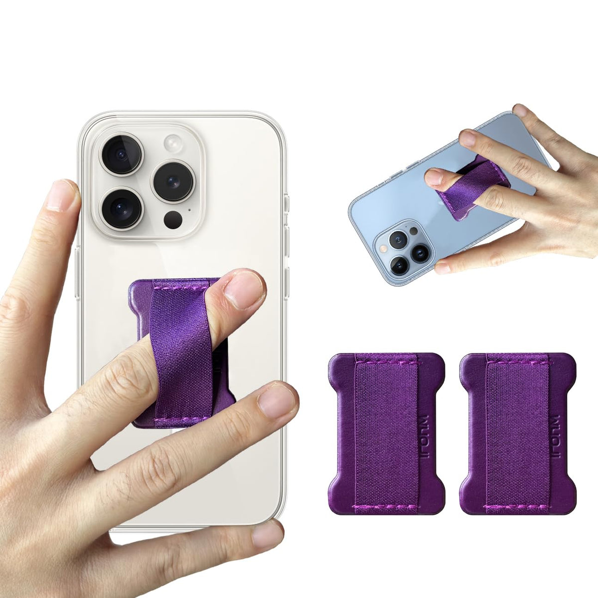 WOJI Cell Phone Finger Grip Strap Holder for Hand, Phone Strap, Phone Holder for Hand - Small, New Slim Finger Loop Selfie Grip Compatible with Most Smartphones (Black) - 2Pack