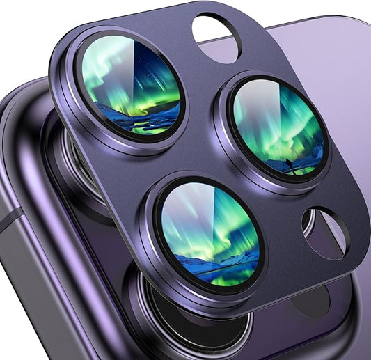 HelloDeere Compatible with iPhone 14 Pro Max Camera Lens Protector, [Case-Friendly][Strong Adsorption][AR Anti-Reflection]Tempered Glass Full Coverage Camera Screen Protector for iPhone 14 Pro,Purple