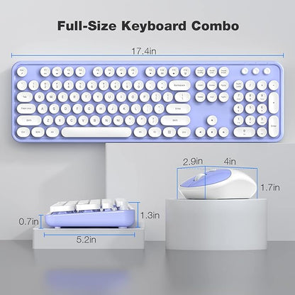 KNOWSQT Wireless Keyboard and Mouse Combo - White-Purple Full-Sized 2.4 GHz 104 Keys Typewriter Cute Keyboard, Round Keycap and Optical Mouse for Windows, Computer, PC, Laptop, Desktop