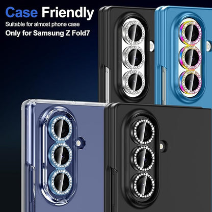 for Samsung Galaxy Z Fold 7 Camera Lens Protector, Individual Metal Ring Tempered Glass Lens Cover, [Strong Adsorption] Scratch Resistant Ultra-Thin HD Clear Lens Cover, 1 Set-Black Diamond