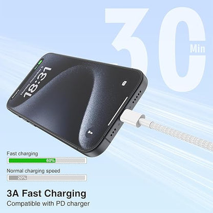 3-Pack Grey [3.3FT+6.6FT+10FT] 60W USB C to USB C Cable, Type C Fast Charging Cable for iPhone 16 15 Pro Plus Pro Max，for Galaxy S24 S23, for iPad Pro/Air, for MacBook Pro/Air and More