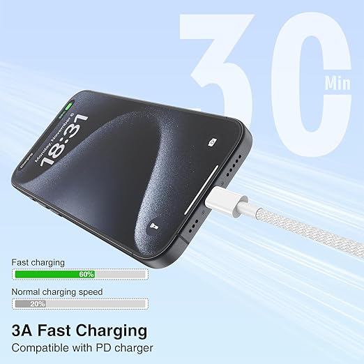 2-Pack Grey 10FT 60W USB C to USB C Cable, Type C to Type C Cable,Fast Charging Cable for iPhone 16 15 Pro Plus Pro Max，for Galaxy S24 S23, for iPad Pro/Air, for MacBook Pro/Air and More