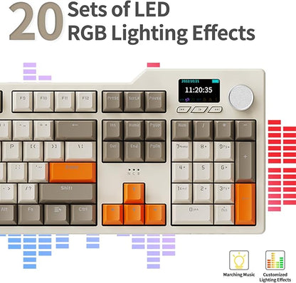 DAIDAI×AJAZZ AK35I V3 Full Size Hot Swap Mechanical Gaming Keyboard with Screen & Knob 2.4G/BT/USB-C Gasket Keyboard FR4 Plate 8000mAh Battery South Facing LED RGB (Avocado Axis)