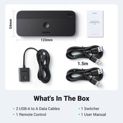 UGREEN USB 3.0 Switch 2 Computers Sharing USB C & A Devices, 4 Port USB Switcher Sharing Keyboard and Mouse, Printer/Scanner USB Switch Hub for Two Computers with 2 USB3.0 Cables and Controller