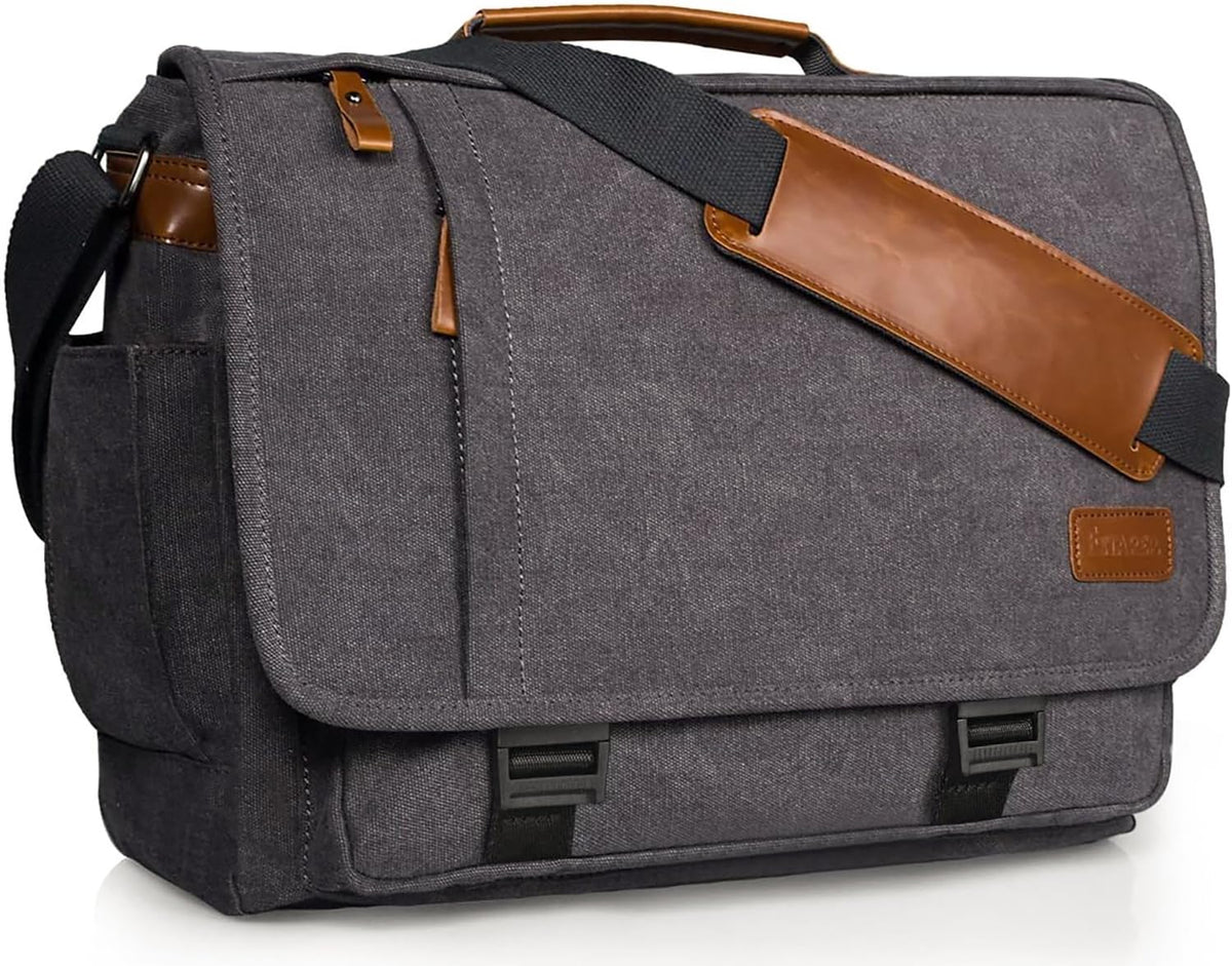 ESTARER 13-14 Inch Laptop Messenger Bag Water-Resistant Canvas Shoulder Bag for Business College, Grey