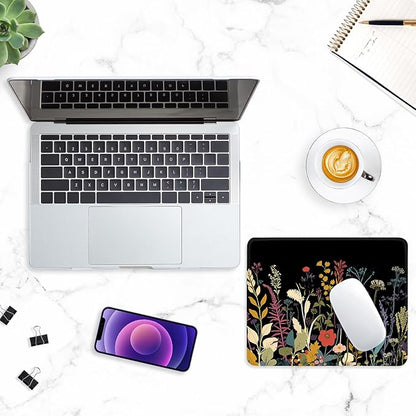 ITNRSIIET Mouse Pad with Stitched Edge Premium Textured Smooth Precise Operation Waterproof Washable Non-Slip Rubber Base Desktop Protection Mat, 10.2×8.3×0.12 inches, Pretty Flowers Plants