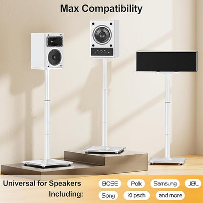 ELIVED Universal Speaker Stands Height Adjustable 28"-37.4", Bookshelf Speaker Stand Pair for Satellite Studio Large Speakers Up to 22 lbs, Surround Sound Speaker Stand with Cable Management, White