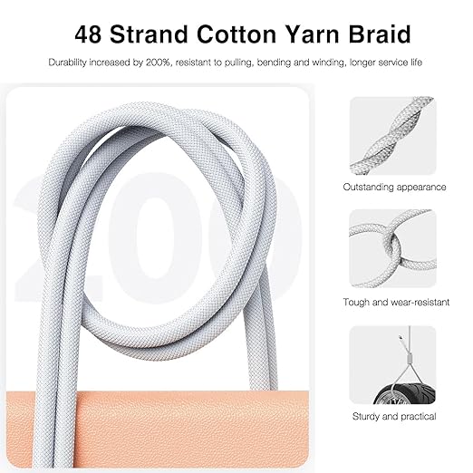 5FT USB C to USB C Woven Cable for iPhone 15/16/17, 16 Pro Max, 16 Plus, 16E, 17Air Car Carplay Charger Cord, AirPods 4, AirPods Pro (2nd/3rd Gen) Fast Charging Cable, iPad Pro/ iPad Air Charger Cable
