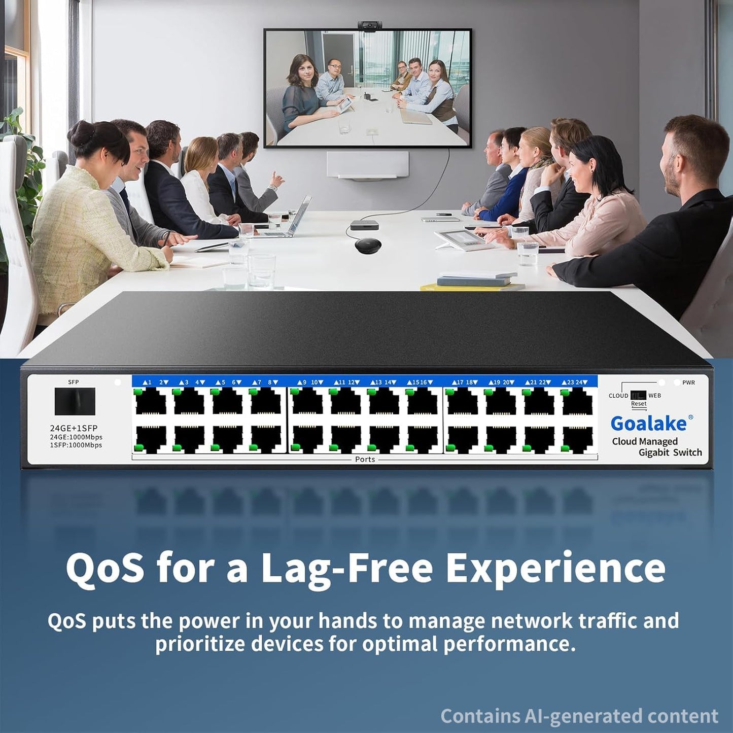Goalake 24-Port Gigabit Easy Managed Switch – Plug & Play Managed Network, VLAN & QoS Bandwidth Control, Industrial Grade Fan Design, Desktop/Rackmount, No Subscription Fee