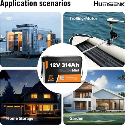 12V 314Ah (300Ah) LiFePO4 Lithium Mini Battery, Max. 4019Wh Energy, 15000+ Deep Cycles, 100A BMS Lithium Iron Phosphate Rechargeable Battery Great for RV, Marine and Off Grid Applications