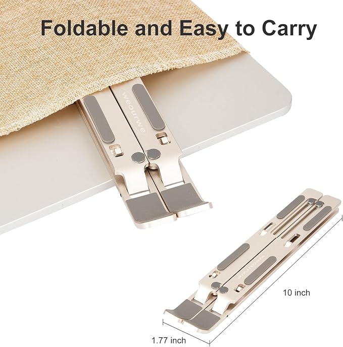 weourwe Ergonomic and Foldable Laptop Stand for Desk, Adjustable Riser, Fits All Laptops and Notebooks up to 17,Ultra-Thin,Ventilated Cooling,ABS+Silicone,Starlight.