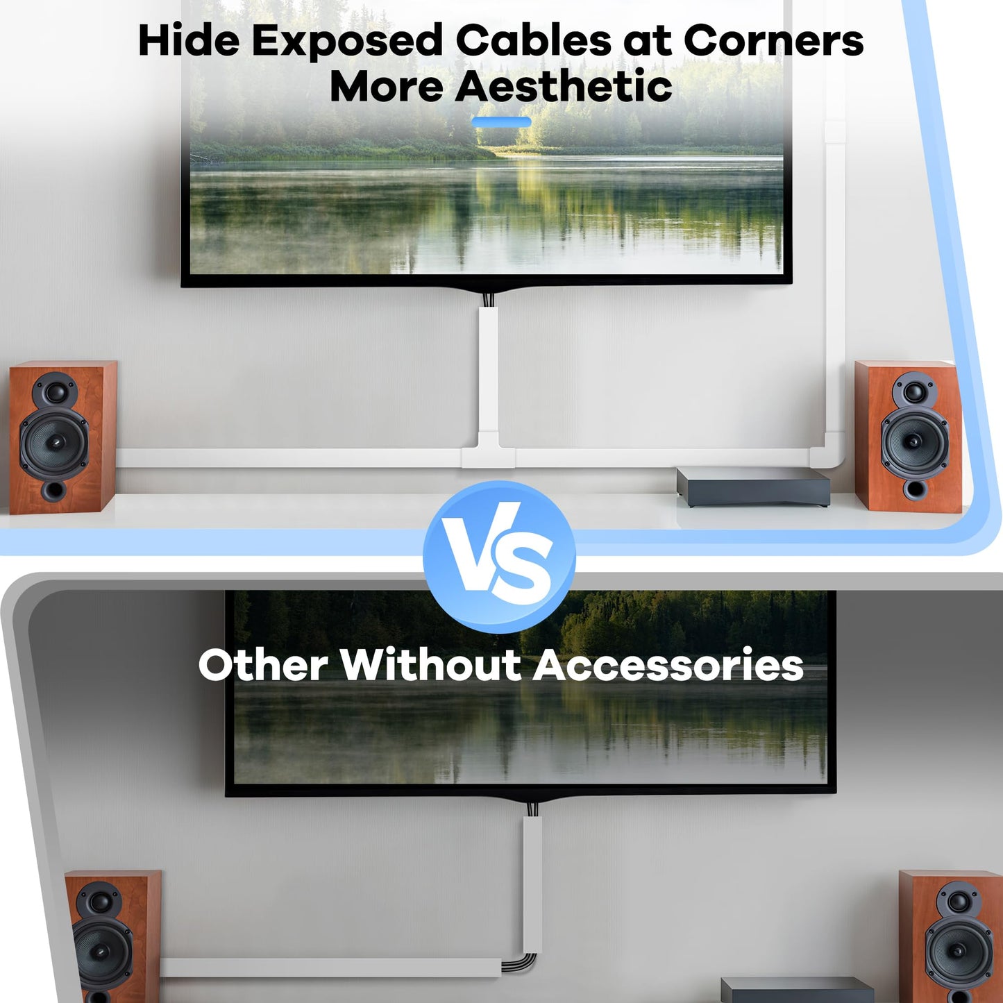 126in Cord Hider Kit, ZhiYo Wire Hiders for TV on Wall, Paintable Cable Management Kit, Wire Cover for Wall Mount TV, White Cable Raceway, Cord Cover Wire Management Kit, 8 x L15.7in W1.18in H0.67in
