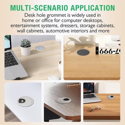 EASYEAH 10 Pcs Desk Grommet 2-3/8" / 60 mm, Desk Cord Hole Cover, Cable Grommet ABS Plastic, Desk Hole Grommet for Home & Office Pc, Detachable Cable Cord Organizer-Silver Sand
