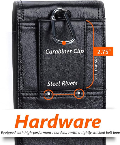 Hengwin Genuine Leather Cell Phone Holster for Belt Men, Vertical Phone Holder Belt Pouch Fits for iPhone 15 Pro Max 14 Pro Max 13 Pro Max Samsung Galaxy S24 Ultra Note9 Case with Belt Clip (Black)