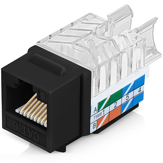 Everest 45° Angled RJ45 Cat6 Keystone Jacks 100-Pack in Black - Slim Profile Female RJ45 Connectors - Cat 6 Keystone Jack - Compatible with 45° Angled Speed Termination Tool - 45Term (B0BL3GS7ZY)