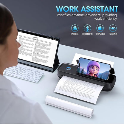 Portable Printer Wireless for Travel，Bluetooth Thermal Printer Support 8.5" X 11" US Letter &Legal, A4&A5 Thermal Paper, Inkless Compatible with iOS, Android & Laptop for Office Car Home