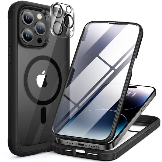 Miracase for iPhone 13 Case 6.1'',Full-Body Magnetic Clear Bumper Case with Built-in 9H Tempered Glass Screen Protector,Military Drop Protection Outdoor Phone Case — iPhone 14 Pro Max