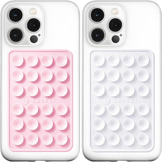 PKYAA Silicone Suction Phone Case Adhesive Mount, Upgraded Super Strong Grip, Durable, Easy to Use, Hands-Free Sticky Phone Holder for Selfies, Tiktok Videos, 2.56"x3.94" (LPK&WHT)