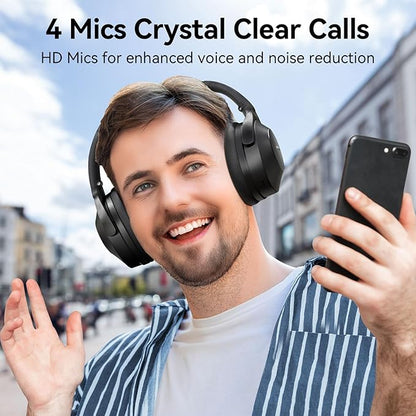 EarFun Wave Life Hybrid Active Noise Cancelling Headphones, Wireless Over Ear Bluetooth 5.4 Headphones, 4 Mics AI Clear Call, Deep Bass, 60H Playtime, Comfortable Fit, Custom EQ, Multipoint Connection