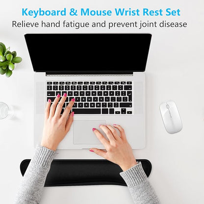 Dapesuom Enlarge Keyboard Wrist Rest, Cute Memory Foam Keyboard Wrist Cushion for Computer Desk Mats Support, Typing Pain Relief Ergonomic Mouse Pad Rests with Non-Slip Base for Gaming, Laptop, Black
