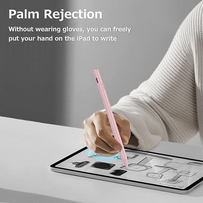 Stylus Pen for iPad 9th&10th - Fast Charge for iPad Pencil Palm Rejection Active Pen Compatible with (2018-2025) Apple iPad 6/7/8/9/10/11(A16), iPad Pro 11"/12.9"/M4, Mini 5/6, Air 3/4/5/M2/M3 (Pink)