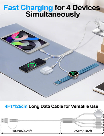 4-in-2 Multi Charging Cable for Apple Watch Charger/iPhone/Galaxy Charger