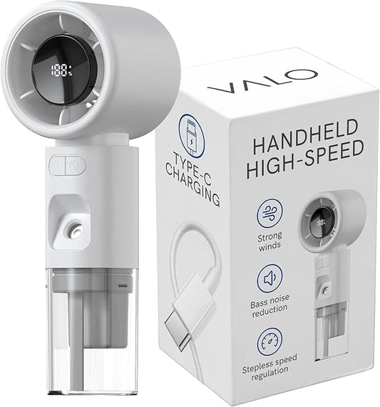 Valo Portable Rechargeable Fan - Mini Cooling Fan for Travel, USB Desk Personal Fan with 4 Speeds, 50ml Tank for Water Cooling Technology, Quiet Operation, 2,000 mAh Battery - Arctic White