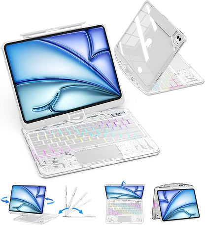 SIEBITU Clear Wireless Keyboard Case for iPad Air 11-inch (M3 2025/M2 2024) & iPad Pro 11-inch 4th 3rd 2nd 1st Gen, 7-Color Backlit with Multi-Touch Trackpad for 10.9" iPad Air 4th/5th Gen, White