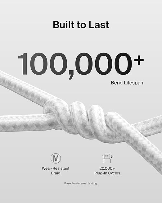 Belkin USB C to USB C Cable, 3.3ft, 240W - Type C Charger, iPhone Charger Cord, Soft, Braided, Flexible for iPhone 17, Galaxy S25, Pixel 9, MacBook, Chromebook, iPad Pro, Switch Steam Deck – White