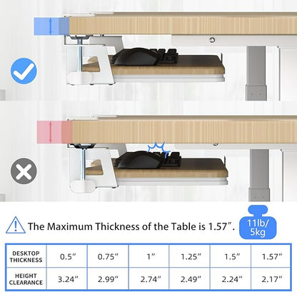 suptek Keyboard Tray Under Desk Pull Out with C Clamp Mount, Computer Keyboard & Mouse Tray, 25.6 (30 Including Clamps) x 11.8 inch Slide-Out Platform Computer Drawer for Typing, Light Wood, DSF1QM