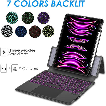 iPad 12.9 Keyboard Case for iPad Pro 12.9 inch 6th 2022/5th 2021/4th 2020/3rd 2018-7 Color Backlight,Touchpad Detachable Slim Cover with Pencil Holder (12.9",Black)