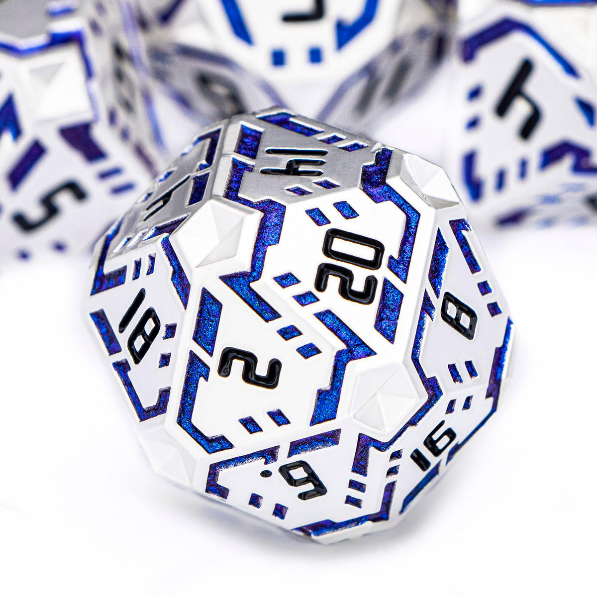 OGCOPHEN Metal DND Sci-fi Dice Set 7PCS Stripe Polyhedral Dice for Dungeons Dragons RPG Role Playing Game, Glitter D and D Dice with Gift Box D6 D8 D10 D12 D20 (Black&Blue Purple)