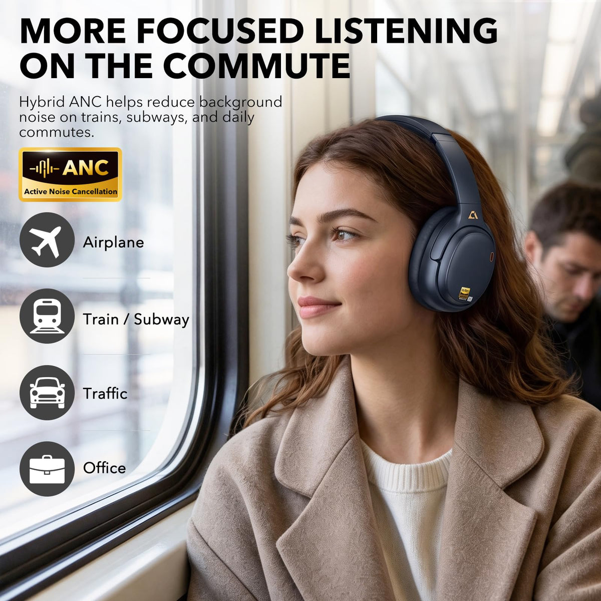 1Mii E700 Noise Cancelling Headphones Bluetooth Wireless Hi-Res LDAC,Indigo