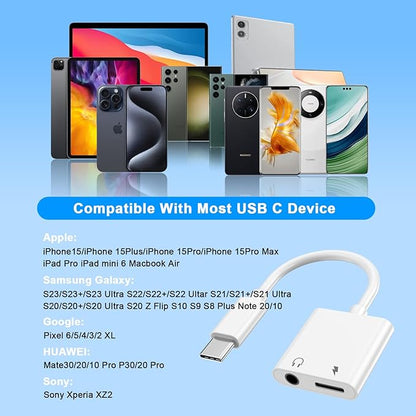 [MFi Certified] 2Pack iPhone 16 15 Headphone Adapter,2 in 1 USB C to 3.5mm Aux Audio Dongle +Charge Splitter Headphone Accessories Compatible with iPhone 16/16 Pro/16 Pro Max/iPhone15/15Pro/15Pro Max