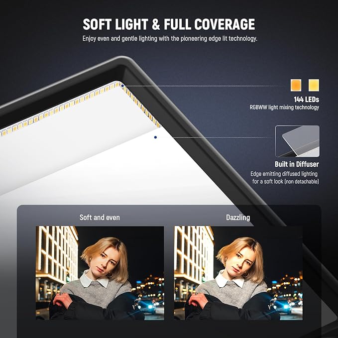 NEEWER 192 LED Video Light Panel, 20W Ultra Thin 8000mAh Bi Color Dimmable DSLR Camera Soft Photography Key Lighting 3200K-5600K CRI97+ for Studio Recording Live Streaming, Cleaning Cloth