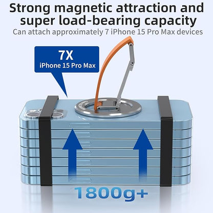 RESPECTED-BRO-Magnetic-Phone-Grip-Stand, Magnetic Phone Ring Holder Kickstand with Silicone Finger Strap, Compatibility for iPhone 17/16/15/14/13/12, Android, and More (Orange)