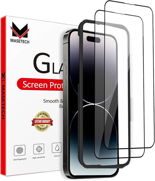 MASETECH For iPhone 14 Pro Max Screen Protector Tempered Glass [Black Edge] Compatible with Apple Dynamic Island (2 Pack)