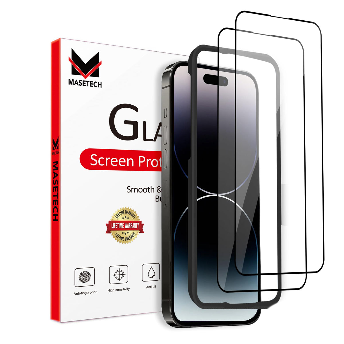 MASETECH Screen Protector Tempered Glass Compatible with Apple iPhone 15 Pro Max (2 Pack)