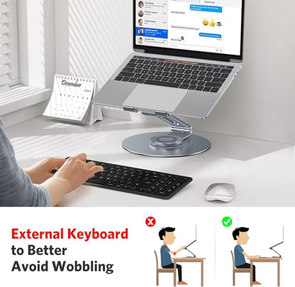 OMOTON Adjustable Laptop Stand with 360 Rotating Base, Ergonomic Laptop Riser for Collaborative Work, Dual Rotary Shaft Fully Foldable for Easy Storage, Fits All Laptops up to 16 inches, CoolGrey