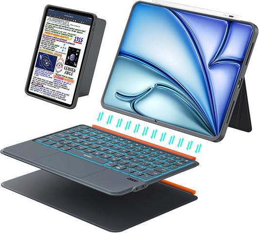 iPad Air 11 inch Case with Keyboard (M4/M3/M2, 2026/2025/2024), Pro 11, iPad A16 11th/10th, Magnetic Detachable Keyboard, Trackpad, Backlit, Adjustable Stand, Slim for Air 5th/4th Gen 10.9 inch (Gray)