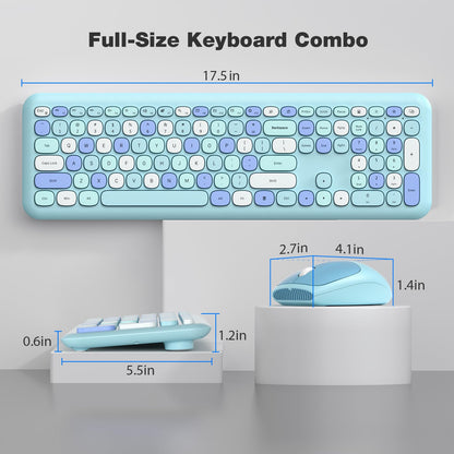 KNOWSQT Wireless Keyboard and Mouse Combo, Pale Blue Full-Sized 2.4G Silent Keycap Colorful Keyboards, USB Dongle Plug Play, Laptop, Windows, PC, Mac, Desktop